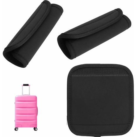 Kindfiber OÜ-Housse de poignée de valise en 3 parties, poignée de bagage confortable, housse de protection pour valise, accessoires de voyage (noir) (1/5)