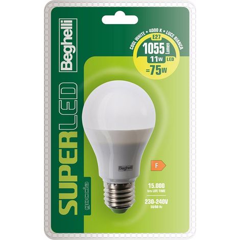 LED-Lampe Beghelli 11W SuperLED Drop E27 Natürliches Licht 4000K 56911BL