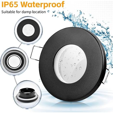 Recessed LED Spotlight Frame GU10 Socket, Iron Ceiling Spotlights, Flat Round Bathroom Spotlight Recessed Frame 68 mm for Outdoor Indoor (1/4)