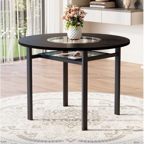 Table manger ronde 100 cm verre MDF noir OKMYHOME (1/5)