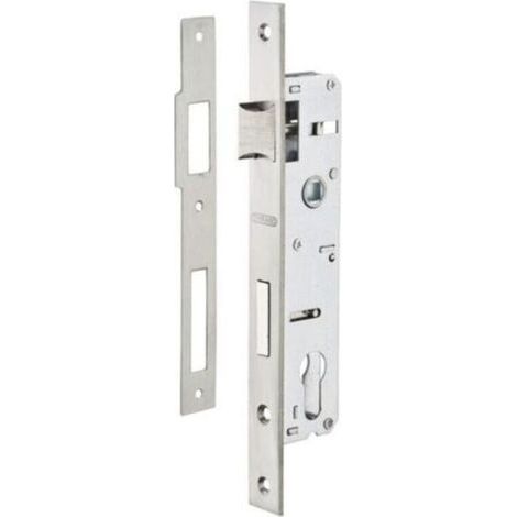 Boitier de serrure encastrable à cylindre pour menuiserie métallique, axe 25mm, bouts carrés, zingué- (1/2)