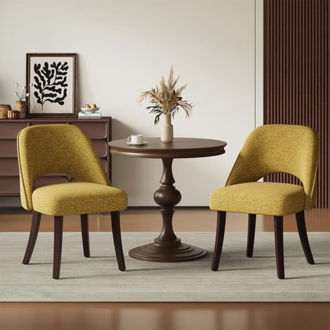 Lot de 2 chaises de Salle à Manger rembourrées en Tissu, Pieds en Bois Massif, Dossier incurvé et Assise épaisse en Mousse Haute densité, Design Moderne pour Cuisine et Salle à Manger, Jaune (1/5)