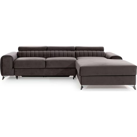 Canapé d’angle convertible GRENKY en velours avec coffre et têtières réglables – 278cm angle droit-Marron-angle droit (1/5)