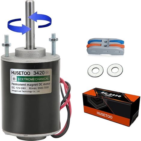 12V/24V high torque DC motor, DIY project Silent motor Permanent magnet motor with connection, 30W CW/CCW motor 3500/7000RPM (elongated rotation axis) (1/5)