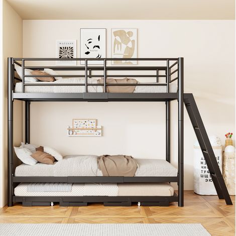 Lit superposé 90x200 cm en métal noir avec lit gigogne, gain de place, sans matelas – MEUBLIV (1/5)