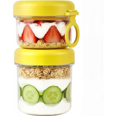 Vaso portátil de 737 ml para yogur parfait (incluye cuchara y tapa),ideal para llevar cereales,fruta y avena remojada durante la noche