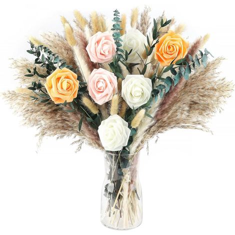 91 Pièces Décoration de Fleurs Séchées Naturelles et Artificielles Herbe de la Pampa Verte Bouquet de Fleurs Séchées Décor pour l'artisanat la Décoration de Chambre à Coucher Vase Décor (1/5)