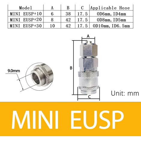 (MINI EUSP-10) Raccord rapide pneumatique mini EU, laiton nickelé, connecteur à dégagement rapide pour tuyau, compresseur d'air, raccord rapide pour équipement médical (1/5)