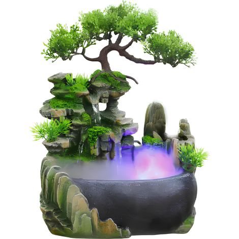 Tisch-Bonsai-Wasserfall-Feng-Shui-Refugium mit Beleuchtung und Nebel (1/5)