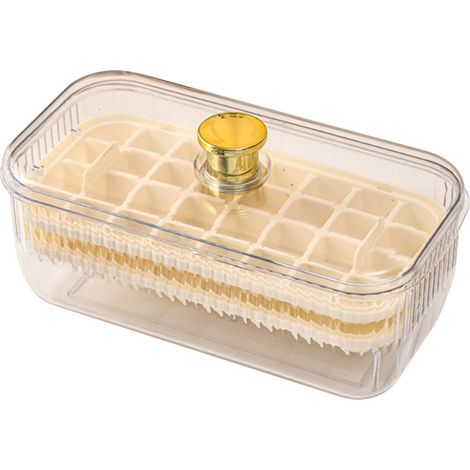 Bac à glaçons silicone 64 cubes avec couvercle et pelle, design empilable étanche, jaune clair (1/5)