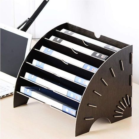 Trieur en Bois Classement Papier Bureau Rangement pour Papier A4, Magazine et Document, Organisateur de Fichiers (35.52727cm,Noir) (1/4)
