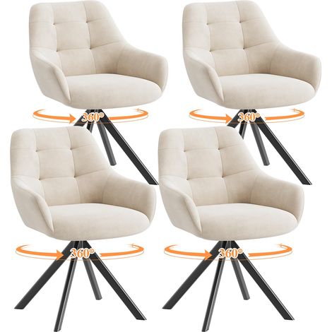 Lot de 4 Chaises de Salle à Manger Pivotantes à 360°, Chaises avec Accoudoirs en Tissu Moelleux et Piètement Métal, Chaises Confortables Pivotantes avec Dossier pour Cuisine,Bureau, Beige (1/5)