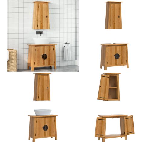 Set Mobili da Bagno 2 pz in Legno Massello di Pino - Armadio a muro - Mobili da bagno in legno