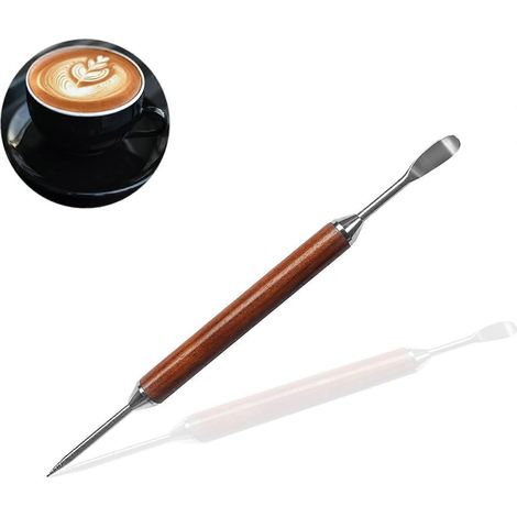 Stylo à latte art, stylo décoratif pour latte, en acier inoxydable, avec manche en bois, outil de cuisine. (1/5)
