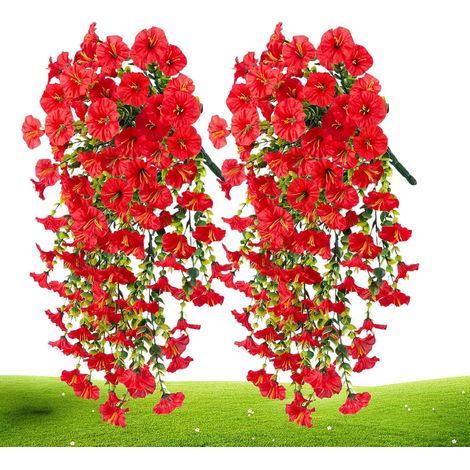 2 Pièces Fleurs Artificielles, Pétunia Suspendu 75cm, Résistant UV, Décoration Jardin, Balcon, Mariage