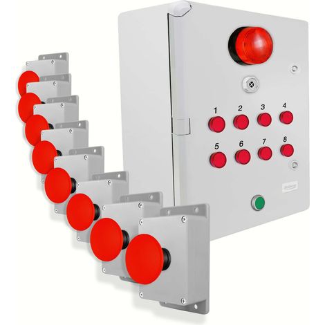 Système identification alerte sans-fil 300m - 8 boutons coup de poing / Sirène / Flash / LEDs / Bouton d'arrêt (DA600+) (1/5)
