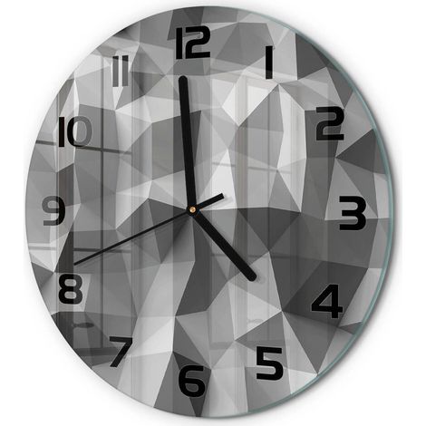 Horloge Murale Ronde en Verre Quartz Silencieuse Sans Tic-Tac Salon Cuisine Triangles d'abstraction fi 30 cm (1/5)