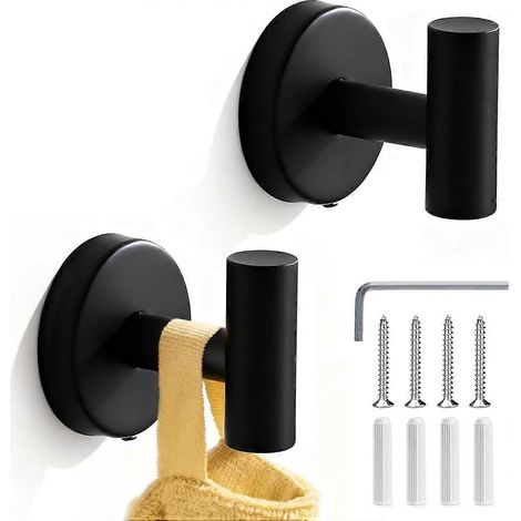 Crochets muraux noirs à visser (lot de 2), patères pour manteaux de salle de bain, crochets pour serviettes de salle de bain, crochets et patères de cuisine (1/5)