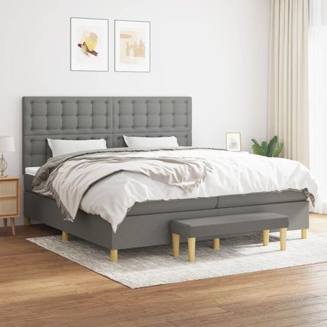 Lit à sommier tapissier avec matelas - Cadre De Lit Moderne: King Size - Lit Double - Gris foncé 200x200cm Tissu Chic-154760 (1/5)