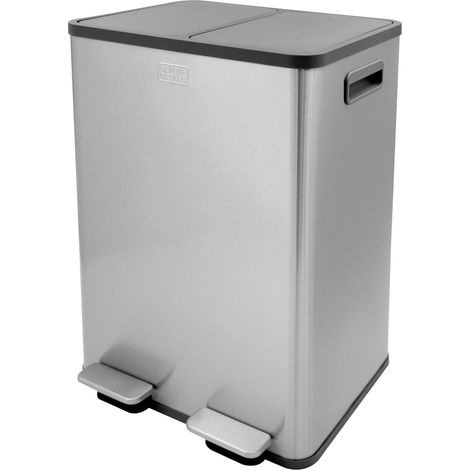 BLACK+DECKER 61079 BXBN0003GB 40L Cestino dei rifiuti Doppio con Coperchio a Chiusura rallentata, Acciaio Inossidabile, 60 cm x 39,5 cm x 34 cm, Grigio Freddo, Cool Grey, 59cm x 39.5cm x 34cm (1/5)