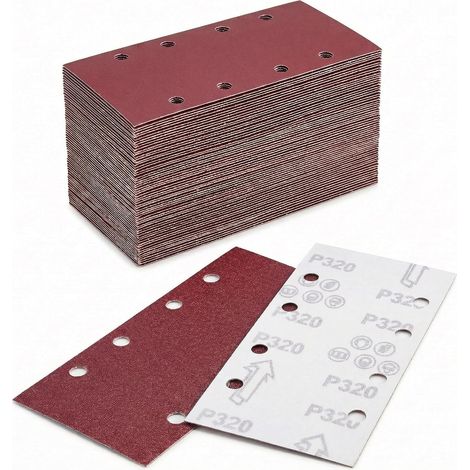 Lot de 40 feuilles de papier abrasif Manille - Grain 60 80 120 180 320 600 800 1000-95 x 185 mm - Papier abrasif pour ponceuse orbitale - 8 trous - Papier abrasif rectangulaire pour bois et métal (1/5)