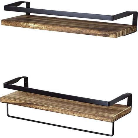 Étagères flottantes, lot de 2, style industriel, bois brun et métal noir, 41 cm,