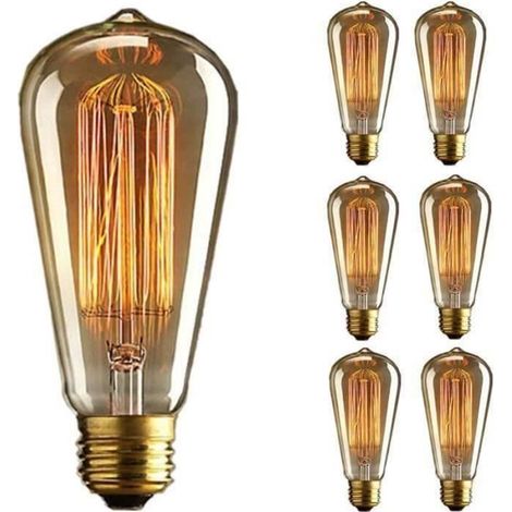 6pcs Ampoule LED Edison ST64-E27 220V 40W Filament Tungstène Vintage 150lm Lampe Rétro Lumière Blanc Chaud Romantique (1/4)