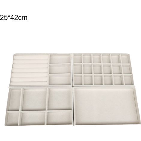 Boite A Bijoux - Plateau De Rangement En Tissu Velour - 4 Pièces - Pour Boucles D Oreilles Colliers Bracelets - Dimensions Par Pièce 20 X 15 X 5 Cm
