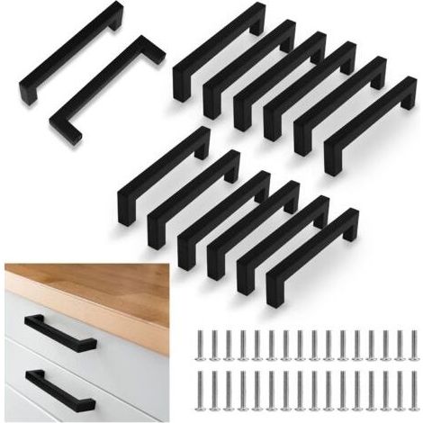 12 Pièces Poignée de Meuble Cuisine Noir, Entraxe 128mm, Poignet de Porte Cuisine et Armoire, Meuble en Acier Inox Poignées pour Bureaux, Tiroirs, Armoires, Placard (1/5)