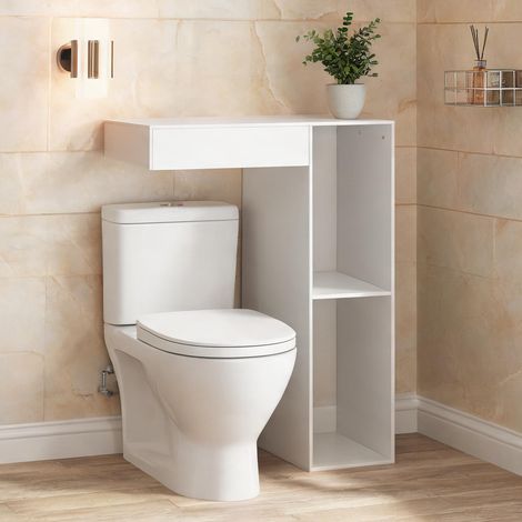 Meuble de rangement blanc pour salle de bain avec étagères (1/5)