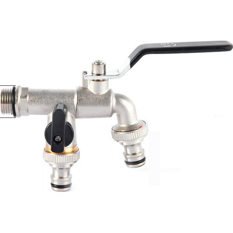 Garden Double Faucet, Brass Water Faucet, High Quality 3/4 Inch Gauge Faucet - Black