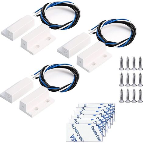 3 Ensembles Capteur De Porte Magnétique Blanc, Contact Fenêtre Caché NO/NC, Pour Système Alarme