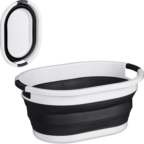 Panier à linge, 36 litres, en plastique, pliable, rangement peu encombrant, avec poignées, noir/blanc (1/5)