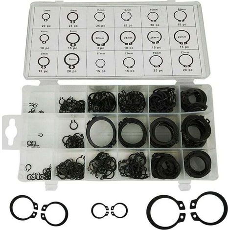 Circlip Snap Assortment Set, 300 PCS 18 Sizes Circlip Snap Clip Snap Ring Assortment External Circlip Kit for Circlip Ring with Black Box (3mm-22mm) (1/4)