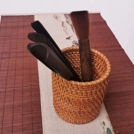 Portapenne in rattan, per ufficio, casa, scuola, scrivania, per riporre articoli di cancelleria, bacchette, forchette e cucchiai, 10 cm  7,5 cm (1/5)