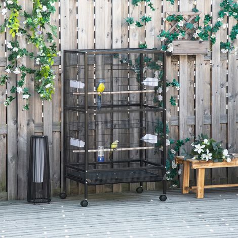 Jaula para Pájaros con 4 Ruedas Pajarera Metálica con Múltiples Puertas 4 Comederos Bebedero 2 Perchas 79x52x137cm Negro (1/5)