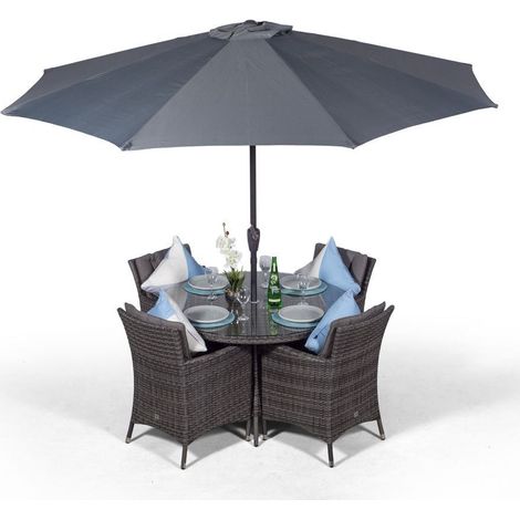 Savannah Round 4 Seater Rattan Patio Dining Set - Grey (1/5)