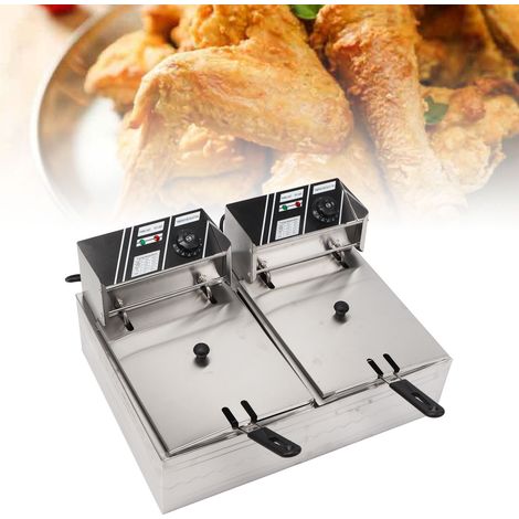 Freidora comercial profesional, 3200 W, 12 l, control de temperatura, bandejas extraíbles de acero inoxidable, calentador eléctrico de sobremesa con dos elementos calefactores. (1/5)