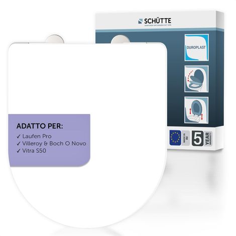 SCHÜTTE Sedile WC adatto per Villeroy & Boch O Novo, Vitra S50, Laufen Pro, con abbassamento automatico Made in EU, coperchio rimovibile in termoindurente infrangibile, coperchio WC fino a 250 kg di (1/5)