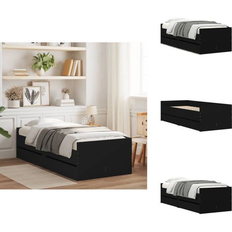 Cadre de lit sans matelas noir 75x190 cm - Cadre De Lit - Lit Double - Meuble De Chambre - Rangement Sous Lit - Design Moderne (1/5)