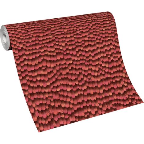 Papier peint rouge 3D plume original | Tapisserie plume moderne 3D chambre adulte | Papier peint intissé tendance salon & bureau (1/5)