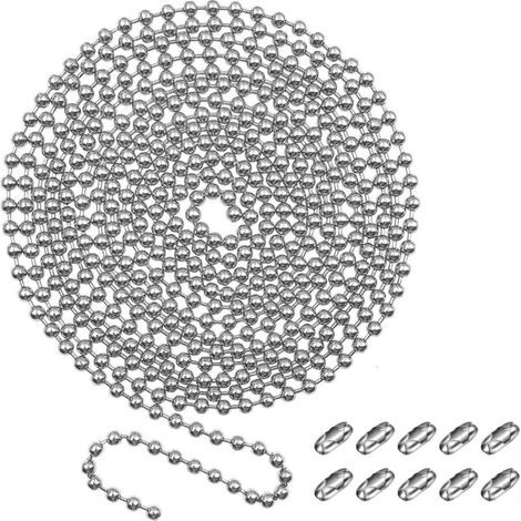 Chaîne à Billes chromées de 3 m / 9.8 pi de 4.5 mm avec 10 connecteurs, Remplacement du Cordon de la chaîne de Store Enrouleur en métal argenté (1/5)