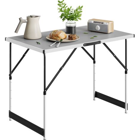 Woltu – Table de camping pliante en aluminium et MDF – Réglable en hauteur 73-94 cm – Dimensions 100x60 cm – Charge 30 kg – Poids 3 kg (1/5)