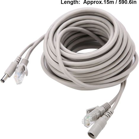 Câble Ethernet RJ45 + Alimentation DC 5M/10M/15M/20M pour Caméras IP et Systèmes NVR (15M) (1/5)