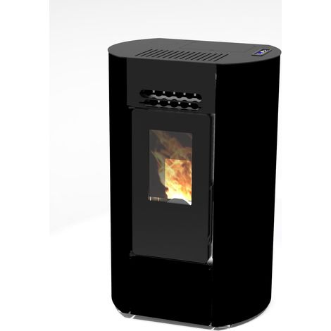 Poêle à granulés oval étanche - FIREMATIC O9  Noir - Sans module wifi - Avec kit ventouse (1/5)