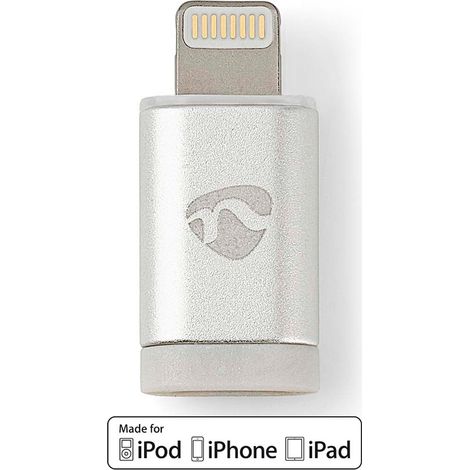 Adaptateur Lightning  Apple Lightning, 8 broches  USB Micro-B femelle  Plaqué or  Rond  Aluminium