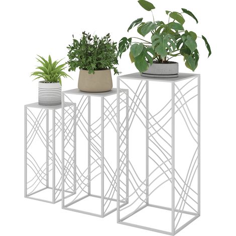 Supports à plantes empilables métal blanc 50/60/70 cm lot de 3 (1/5)