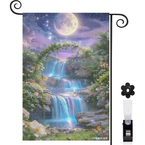 Drapeau de jardin fleurs suspendues et cascade 30 x 45 cm décoration terrasse et extérieur (1/4)