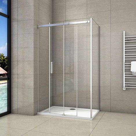 195 cm Box Doccia Angolare Porta Scorrevole con Parete Fissa 120x80 cm Vetro 8 mm Temperato Trasparente Anticalcare Telaio Cromato Lucido (1/5)