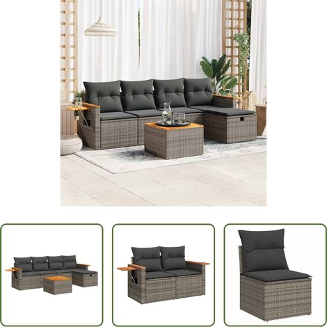vidaXL Gartenmöbel -  6-tlg. Garten-Sofagarnitur mit Kissen Grau Poly Rattan (1/5)